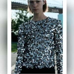 Zara Women's Festive Days Shimmering Silver Sequin Blazer Small NWT